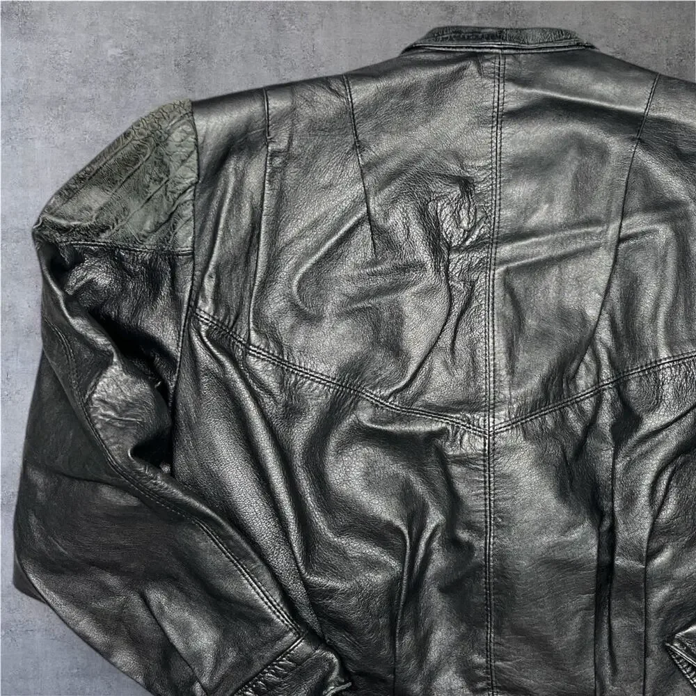 Vera Pelle Women’s Italian Leather Jacket US 10 Black Croc